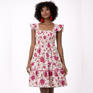 Anthropologie Ro’s Garden Floral Pink 100% Cotton Tiered Mini Dress | Small